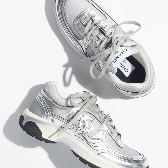 Chanel 23C Gray Silver Metallic CC Logo - lace up not authentic - Picture 2 of 2